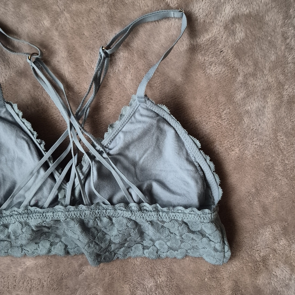 Aerie Lace Bralette in Light Blue Gray Cross Straps Size Small - Picture 7 of 11